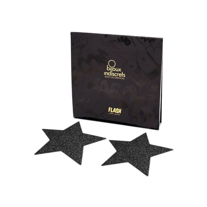 Cobertura Mamilos Flash Glitter Star Bijoux Indiscrets Pretos Caixa