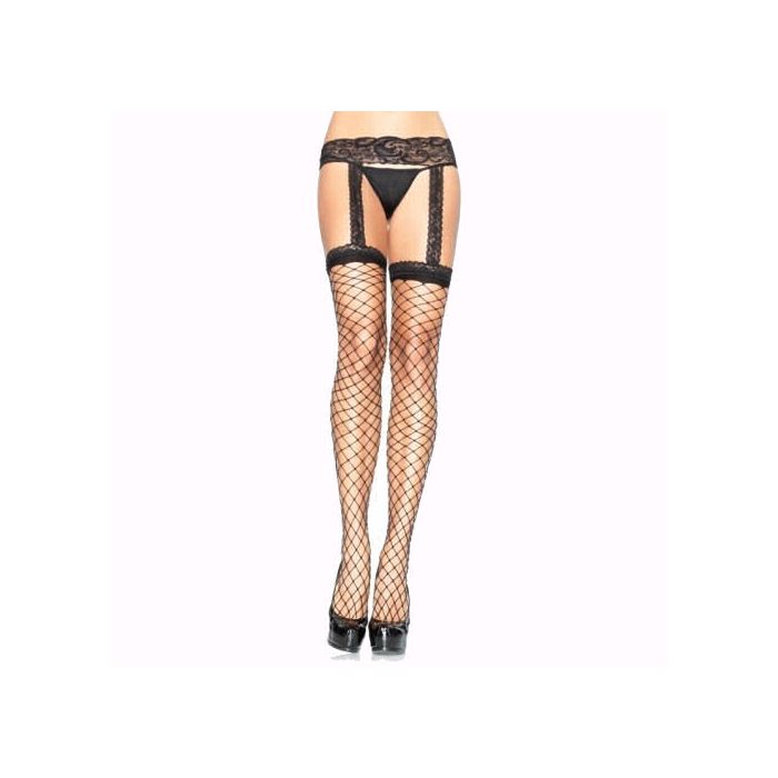 Collants de Rede Larga C/ Cinto de Ligas de Renda