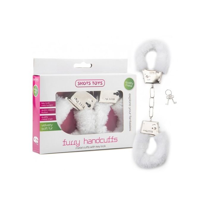 Algemas C/ Peluche Furry Handcuffs Brancas Conjunto