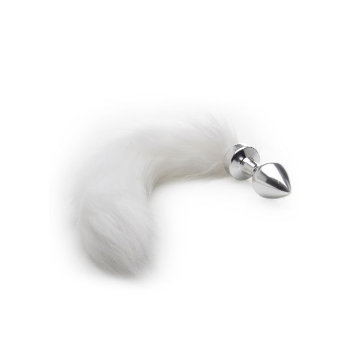 Plug Anal Prateado C/ Cauda Branca