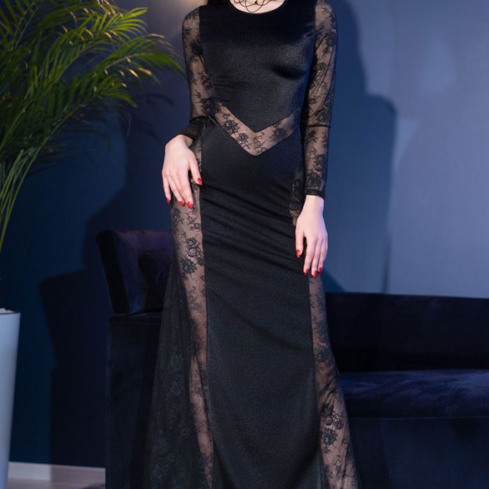 Vestido de Cocktail Comprido Preto Frente Apróx