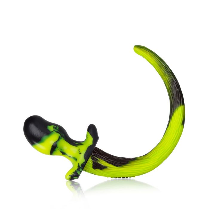 Plug Anal C/ Cauda Oxballs Puppy Tail Beagle Preto & Amarelo Ácido
