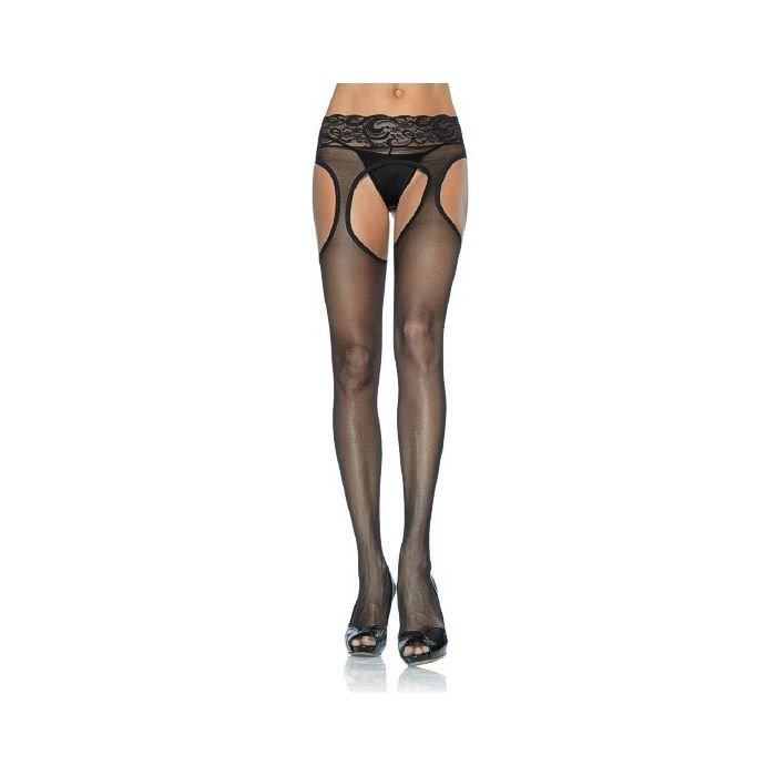 Collants em Rede C/ Efeito Porte de Liga Pretos 1