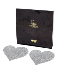 Cobertura Mamilos Flash Glitter Heart Bijoux Indiscrets Prateados Caixa