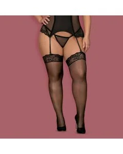 Meias de Ligas Amallie Queen Size Obsessive Pretas Frente