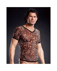 T-Shirt Performance Microfiber V-Neck Leopardo Frente